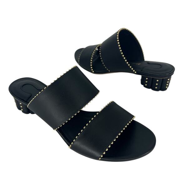 Salvatore Ferragamo Black Belluno Studs Slide Two-Strap Mule - Picture 1 of 14